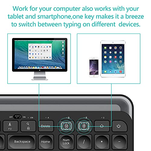 Bluetooth Wireless Keyboard,Bluetooth Keyboard for Ipad Wireless Keyboard with Phone Holder and Mouse Pad,Tablet Keyboard Bluetooth USB Keyboard for Smatphone,Tablets,PC, Computer, Laptop, MacBlack