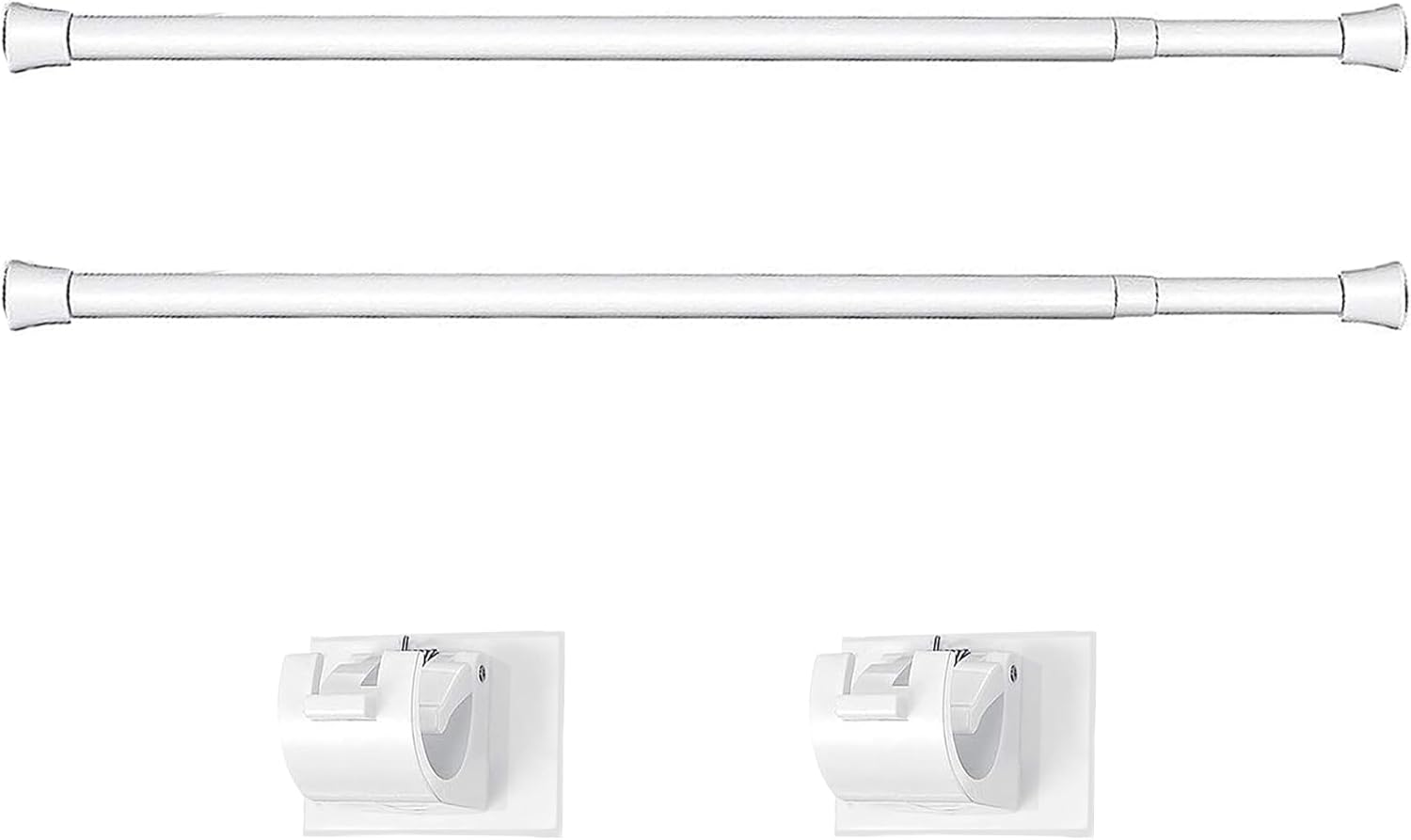 Window Treatment Hardware - 2 Pieces Adjustable Curtain Rod Extendable Spring Tension Rod with Self Adhesive Hook for Closet, Wardrobe, Bookshelf, Small Window, White (15.7 to 27.5 Inch)