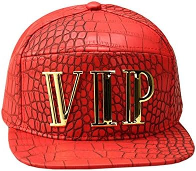 LATUD Unisex Hip Hop VIP Decor PU Leather Flat Panel Brim Snapback Cap Hat Red