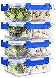 [IMPROVED LARGER 4 SET] 2 Compartment Glass Meal Prep Containers with Lifetime Lasting Snap Locking Lids Glass Food Containers BPA-Free, Microwave, Oven, Freezer and Dishwasher Safe (950 ML, 32 Oz.)