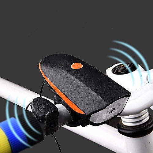 USB Rechargeable Bicycle Light and Horn by Flamingold | Super Bright LED Flashlight with 3 Modes| 120 DB Loud Horn with 5 Sounds | Waterproof Cycle Headlight | Long Lasting 1200mAh Lithium Ion Battery | Multi Purpose use for Bicycle Bike Cycle Tricycle Stroller Camping Outdoor Trekking Hiking Travelling