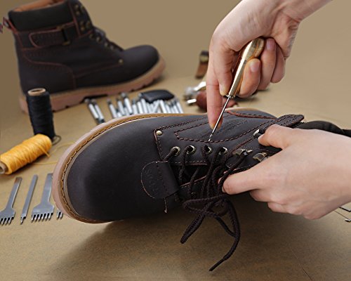 YISUN Leather Sewing Tools 48 Pieces Leather Tools Craft DIY Hand Stitching Kit with Groover Awl Waxed Thimble Thread for Sewing Leather, Canvas or Other Leathercraft Projects