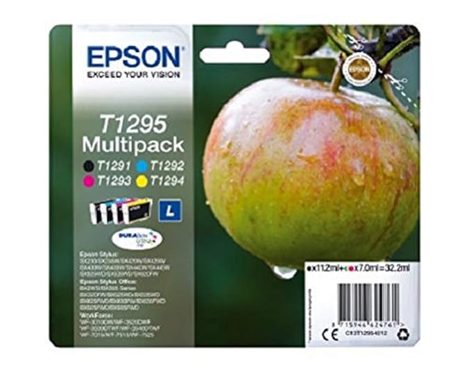 Epson C13T12954010 T1295 Tintenpatrone schwarz und dreifarbig hohe Kapazität 11.2ml und 3 x 7ml 4er-Pack -DURABrite Ultra Ink