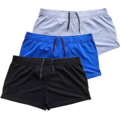 MUSCLE ALIVE Mens Bodybuilding Shorts 3" Inseam Cotton Size 2XL Black Blue and Gray 3 Packs