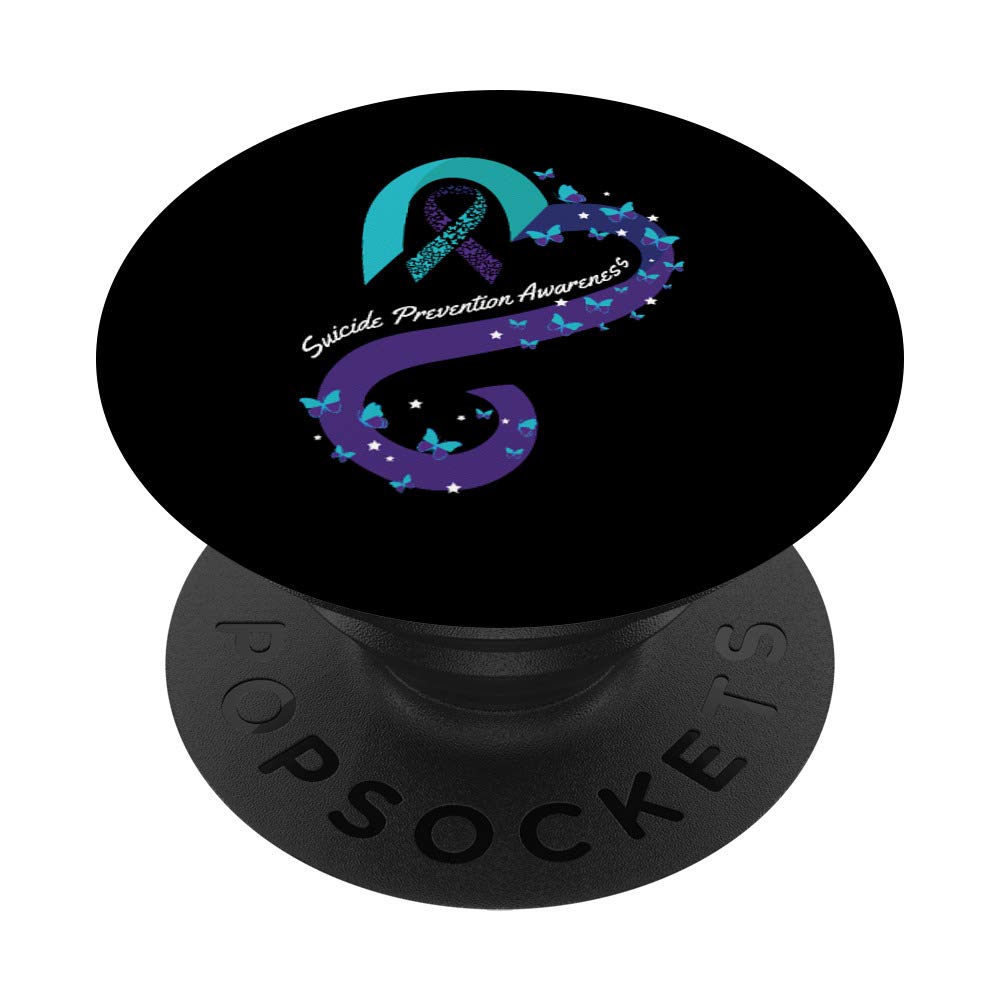 Ribbon Heart Butterfly Suicide Awareness Mental Health PopSockets PopGrip: Swappable Grip for Phones & Tablets