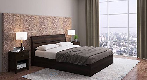 Hekami Interiors Queen Size Bed With Box Storage Laminate Finish Walnut Amazon In Home Kitchen