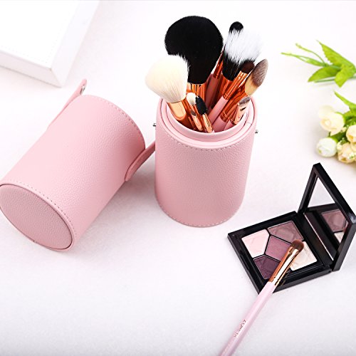 Zoreya makeup brush set 12 pieces essential makeup tools portable makeup brush case travel (Pink)