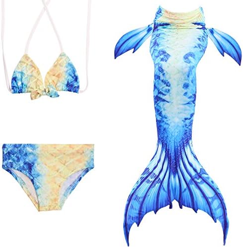 Girls' Swimming Mermaid Tail Swimsuit Bikini Sets Bathingsuit 3 Pcs Costumes No Monofin (150, JP138)