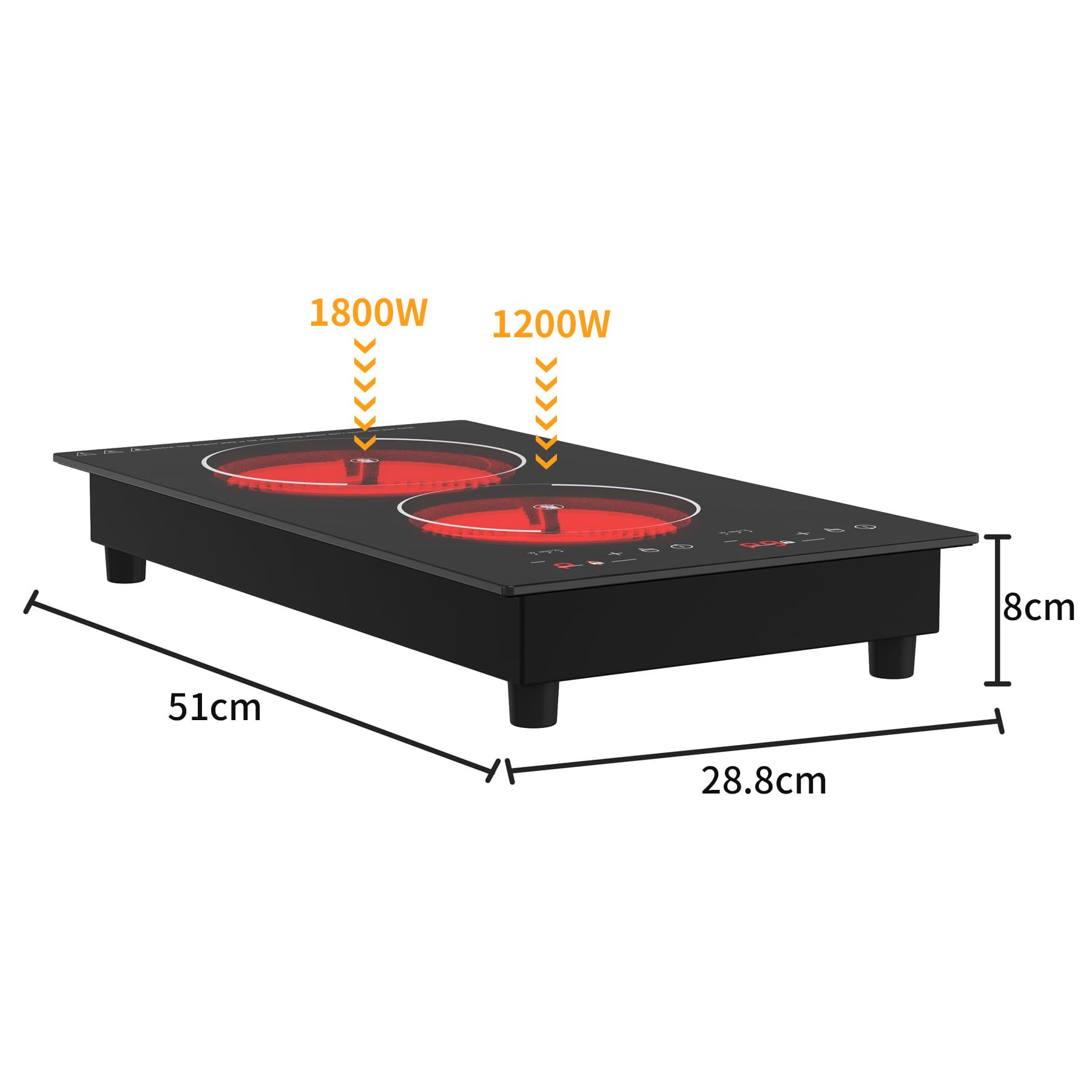 VBGK Electric Cooktop,12 Inch Built-in Radiant Electric Stove Top,110V 2100W 2 burner cooktop With 9 Heating Level, Timer & Kid Safety Lock, Sensor Touch Control 2 burner Induction Cooktop