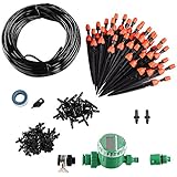 Yescom 82 ft DIY Micro Drip Irrigation System Kit with Timer Atomizing &amp; Dripper Automatic Watering 1/4" Tubing Hose