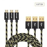 Hi-mobiler® (3-Pack) 6.6ft/2M High Speed Tangle-Free Nylon Braided USB2.0 A Male to Micro B Cable with Aluminum Shell and Gold-Plated Connectors for Samsung LG HTC and Other Tablet Smartphone (Black)