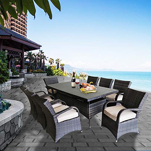 Patioption 9 Pieces (8 Seats) Outdoor Patio Furniture Dining Tempered Glass Table Sets, All-Weat ...