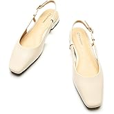 C.Paravano Slingback Flats | Women's Slingback Shoes | Low Heels | Square Toe Flat | Sandals Women | Block Heel Slingback Sandals(Size 8.5,Ivory)