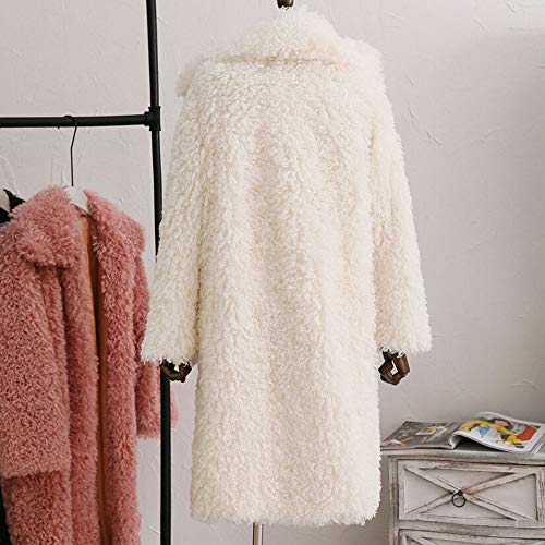 Sunward Womens Lapel Cardigans Faux Fur Fleece Long Jacket Coat Outwear S~3XL (M, White)