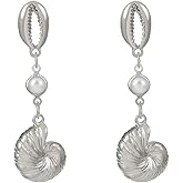 Asymmetric Starfish Seashell Earrings Gold Plated Boho Handmade Charm Cowrie Sea Shell Conch Star Ocean Animals Long Dangle Drop Earrings for Women Hawaii Summer Beach Party Holiday Jewelry Gifts