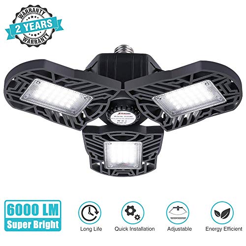 LED Garage Lights, SOLMORE 60W 6000LM Garage Ceiling Lights Deformable Garage Lighting Shop Lights E26 Screw Socket LED Light bulbs for Garage Basement Workshop (NO Motion Activated)