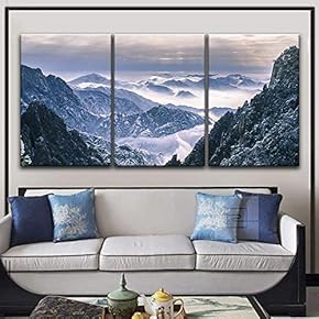 3 Panel Canvas Wall Art - Landscape of Snow Covered Mountains - Giclee Print Gallery Wrap Modern Home Art Ready to Hang - 16"x24" x 3 Panels