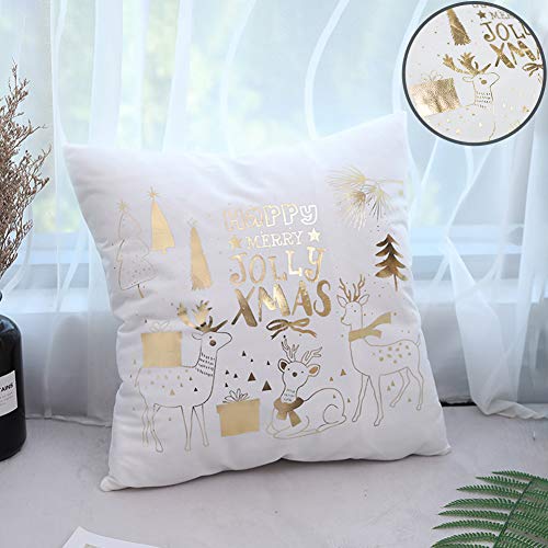 JOHOUSE Christmas Pillow Covers, 4 Pack of High-Temperature Hot-Stamped Snowflakes Christmas Happy Decorative Sofa Pillowcase, 18 x 18 inches, Super-Soft Short Plush Fabric