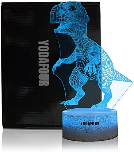 YODAFOUR Dinosaur 3D LED Illusion Night Light Lamp for Boys Children Teens, Birthday Easter Anniversary Party Gift, Table Desk Night Light for Nursery Room Dinosaur Lovers Bedroom Theme Decoration
