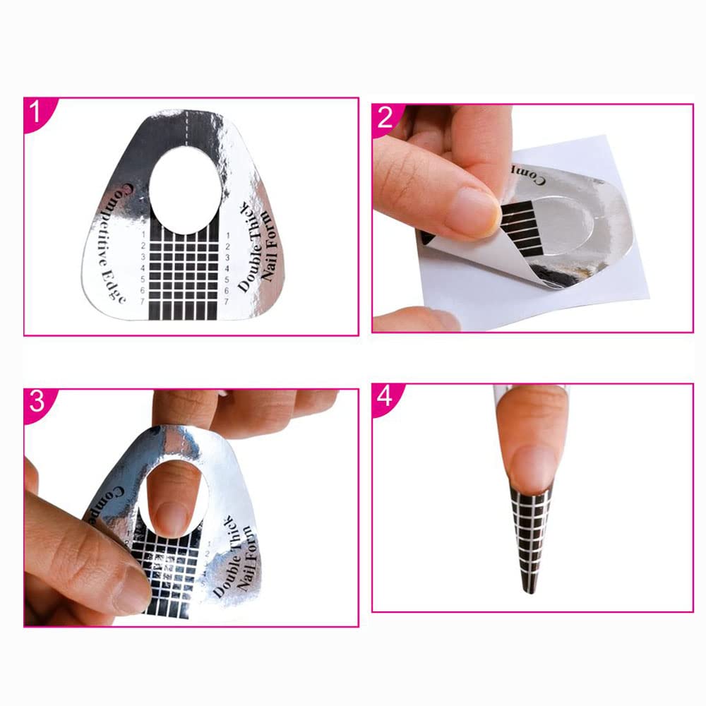 VNC 200Pcs Long Nail Forms Extension Set 100 Pcs Gold + 100 Pcs Silver Nail form guide stickers Thick Nail Art Tips Extension Forms Durable Acrylic Nail Paper Forms Numbers Marked Nail Former Stickers - Image 7