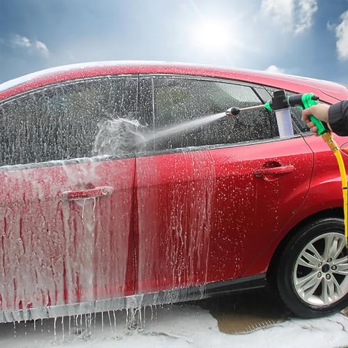 Car Wash Foam Gun Sprayer with Adjustable High Pressure Metal Nozzle, 100cc Soap Dispenser Bottle, for Car Washing Watering Plants, Floor Cleaning, With 10-meter water pipe,Green (10 Meter Water Pipe)