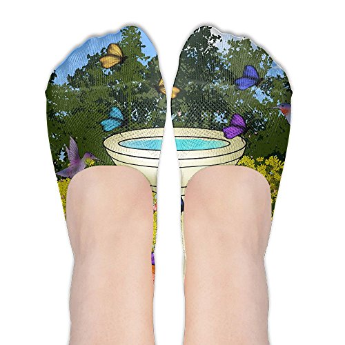 PangYuen Butterfly And Hummingbird Gardens Women's Polyester Cotton Socks Ladies Boat Socks Deodorant Boat Socks Thin Section Casual Socks Low Breast Socks