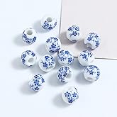 LannuMet 100PCS 8mm Round Blue and White Porcelain Beads,Blue Flower Bead Ceramic Beads for Necklace,Bracelet,Beading & Jewelry Making