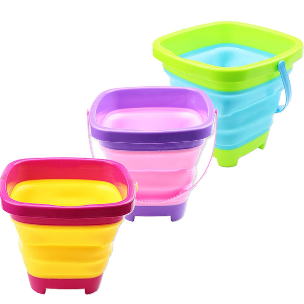 TLHWIN 3PCS Foldable Bucket Set, Silicone Collapsible Bucket, for Kids Beach Play Camping Gear Water Fish Washing Garden Summer Swimming Toy Home