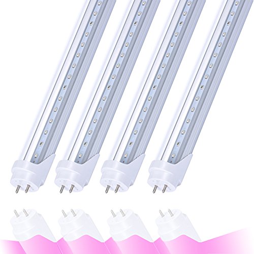 LightingWill LED Grow Light Tube, T8 4Ft 15W LED Plant Growing Tube Lights, AC85~265V Red/Blue Spectrum for Indoor Plants Veg and Flower Hydroponic Greenhouse(4 Pack)