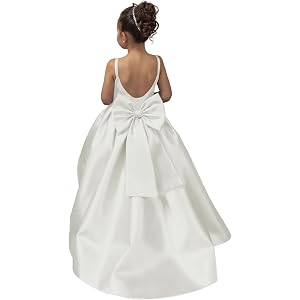 ZCOEXSO Satin Flower Girl Dresses for Wedding Round Neck Sleeveless First Communion Dresses for Girls with Bow-Knot