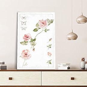 Canvas Wall Art - Hand Drawn Pink Flower Butterflies Series Artwork - Giclee Print Gallery Wrap Modern Home Art Ready to Hang - 12x18 inches