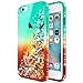 iPhone 6S Case, iPhone 6 Case with Tempered Glass Screen Protector for Girls Women Kids, NageBee Glitter Liquid Sparkle Bling Floating Waterfall Diamond Christmas Cute Case -Teal/Candy