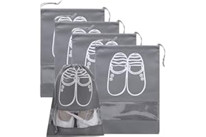 LUCASNG 5 pcs Travel Shoe Organizer Bags, High Heel Drawstring, Space Saving Storage Bags(L Grey)