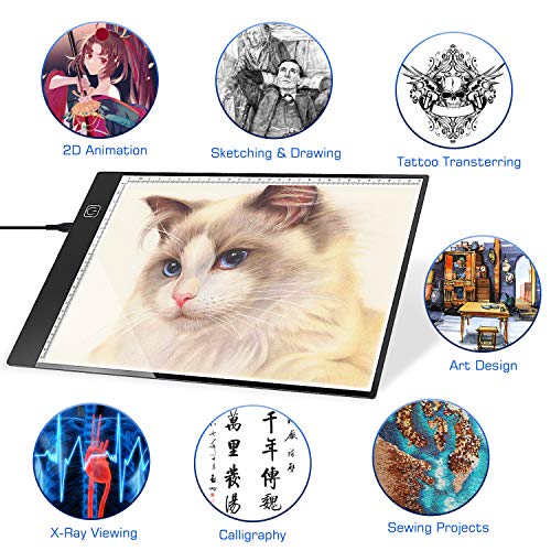 A4 Light Pad,Norbase Ultra-Thin Portable Tracing LED Copy Board Table,Adjustable USB Power Light Box Tracer for Drawing,Sketching,Animation,Stenciling,Calligraphy with 12 Color Pencils - Thumbnail 6