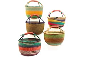 HANDS CRAFT Large African Bolga Basket Fair Trade Ghana Baskets toys Egg baskets - Large: 14"-16" (COLORS VARY) 1 EA