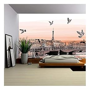 Vector - View of Paris from"Pont Des Arts" - Vector Illustration - Removable Wall Mural | Self-Adhesive Large Wallpaper - 66x96 inches