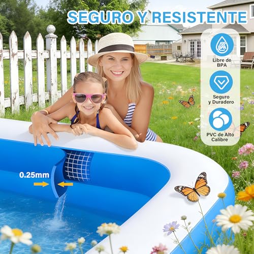 GALASALA Alberca para Niños, 210 × 140 × 60 Cm, Albercas Grandes Familiares, Piscina Rectangular de Tres Niveles, con Bolsa de Almacenamiento, Albercas Inflables para Niños, Fiesta Acuática de Verano