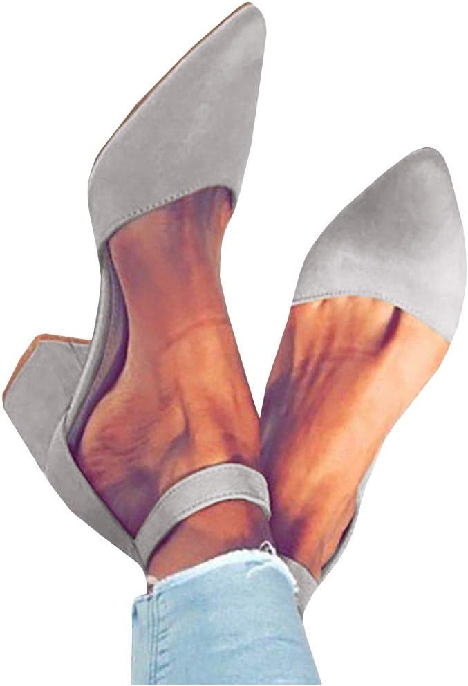 Huiyuzhi Womens Ankle Buckle Chunky Heeled Sandals Pointed Toe Strappy Summer Pumps