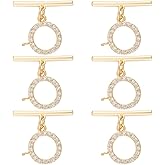 BENECREAT 6 Sets Real 18k Gold Plated Cubic Zirconia Toggle Clasps, Brass Micro Set Clear Cubic Zirconia Toggle Clasps for Making Necklace Bracelet and Other Jewelry