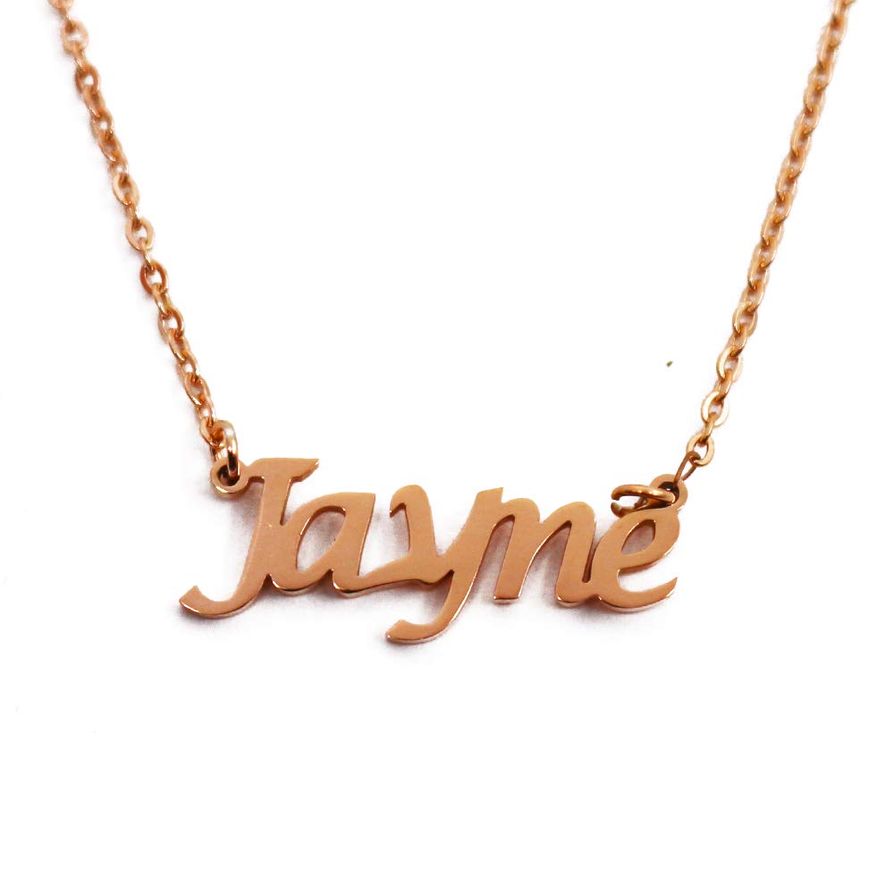 Kigu Jayne Personalised Name Necklace 18ct Rose Gold Plated, Custom Dainty Name Pendants, Jewellery for Ladies, Girlfriend, Mother, Sister, Friends