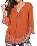 Happy Sailed Women Fashion Boho Lace V-neck Sleeves Blouse Top, Medium Brown