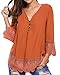 Happy Sailed Women Fashion Boho Lace V-Neck Sleeves Blouse Top, Large Brown