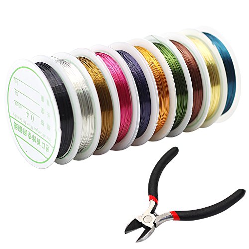 Md trade 10 Rolls 10 Colors Jewelry Beading Wire 0.4MM Uncoated Copper Wire with Cutting Pliers for Crafts Beading Jewelry Making and Repair - Thumbnail 6