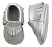 Posh Baby Shoes: Genuine Leather, Hand Made, Durable, Slip-on Baby Moccasins. A Great Gift for Newborns, Infants, and Toddlers. (12-18 Months (5 in), Metallic Silver)