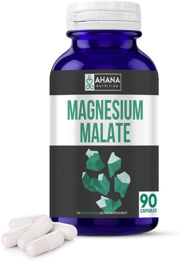 Ahana Nutrition Pure Magnesium Malate - Muscle Support and Energy Supplements (1,350mg – 90 Capsules)