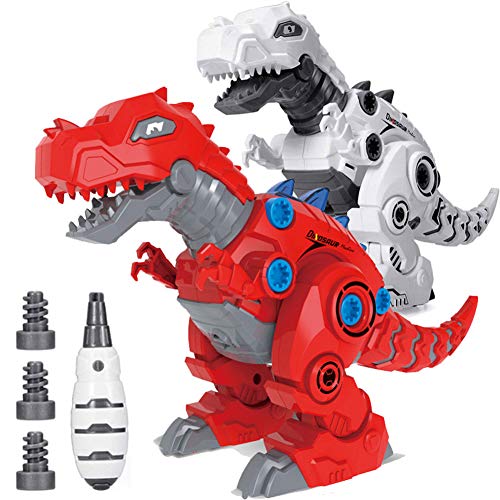 KELIWOW 2 Piece LED Walking Robot Dinosaur Toy, Take Apart Dinosaur