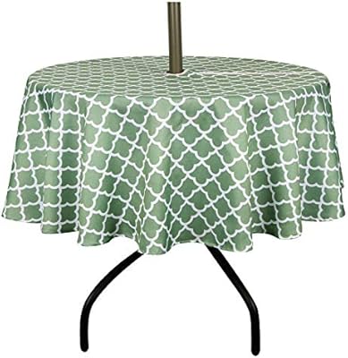 Amazon Com Colorbird Elegant Trellis Outdoor Tablecloth Waterproof Spillproof Polyester Fabric Table Cover With Zipper Umbrella Hole For Patio Garden Tabletop Decor 60 Round Zippered Green Furniture Decor