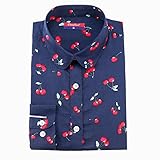 Dioufond Women's Cherry Print Blouse Long Sleeve Button Down Shirts