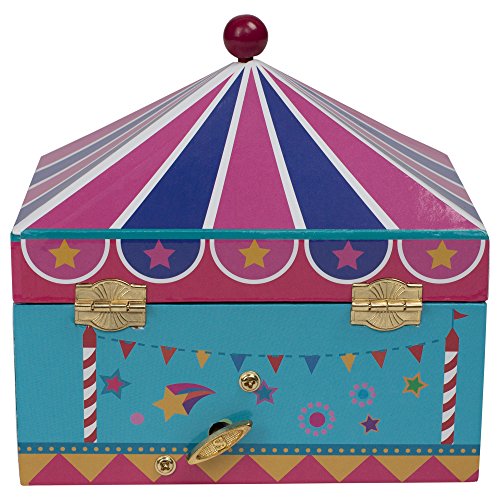 Splendid Music Box Co. Multicolored Magical Stripe Carousel of Horses Papier Musical Jewelry Box Plays Swan Lake
