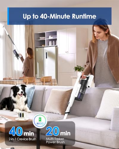 Tineco A20 Cordless Stick Vacuum Cleaner, Powerful Suction, 3 Modes for Multi-Level Messes, 1L Larger Dustbin, Ergonomic Dual-Handle Design, Wall-Mount Dock, LED Headlight
